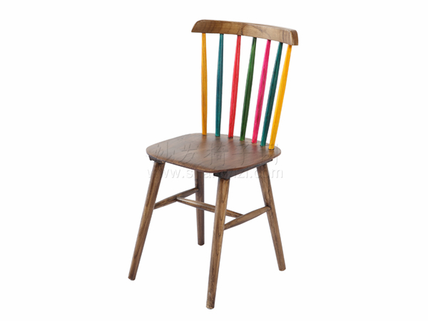 个性彩虹条实木主题温莎椅