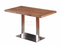 不锈钢脚实木贴皮钢木餐桌