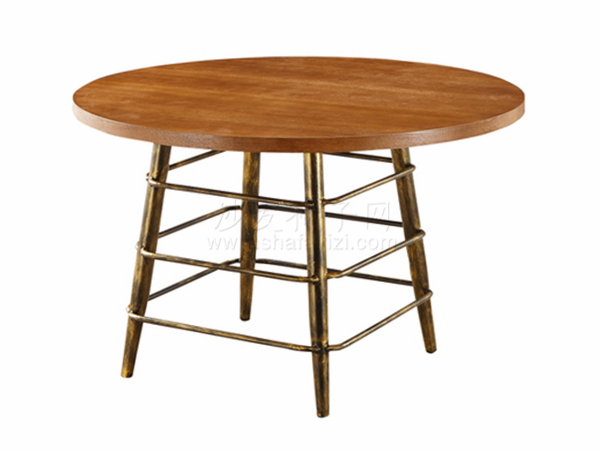 古铜色脚架实木贴皮圆餐桌