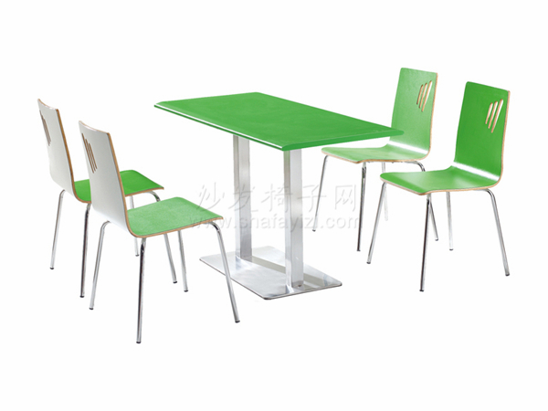 绿色时尚钢木分体快餐桌椅