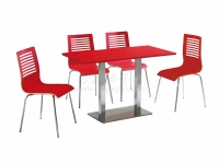红色钢琴烤漆钢木餐厅桌椅