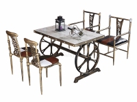 主题餐桌搭配水管铁艺餐椅