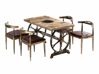 古铜色火锅餐桌搭配牛角椅