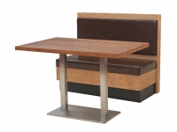实木贴皮卡座搭配钢木餐桌